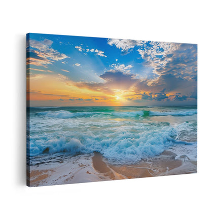Canvas schilderij vooraanzicht De Zon gaat onder boven de Oceaan
