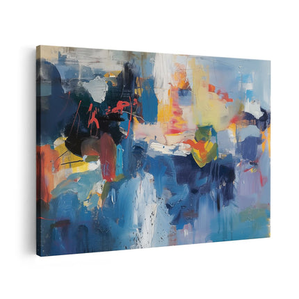 Canvas schilderij vooraanzicht Abstract Kunstwerk met Blauwe, Gele en Oranje Kleuren