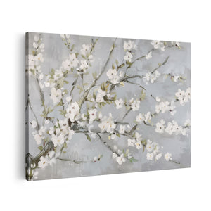 Canvas schilderij vooraanzicht Witte Bloesems op een Tak