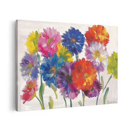 Canvas schilderij vooraanzicht Kleurrijke Bloemen op een Witte Achtergrond