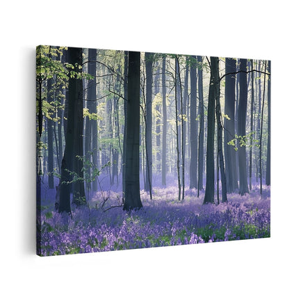 Canvas schilderij vooraanzicht Paarse Bloemen in een Bos