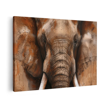 Canvas schilderij vooraanzicht Olifant met Slagtanden