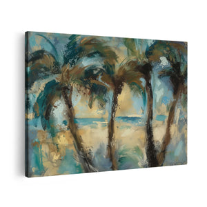 Canvas schilderij vooraanzicht Kunstwerk van Palmbomen op het Strand