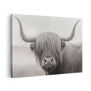Canvas schilderij vooraanzicht Hooglandkoe met Lange Hoorns