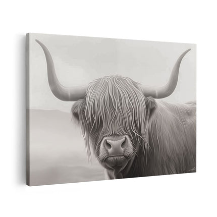 Canvas schilderij vooraanzicht Hooglandkoe met Lange Hoorns