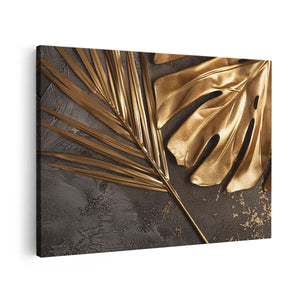 Canvas schilderij vooraanzicht Gouden Bladeren op een Zwarte Achtergrond