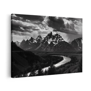 Canvas schilderij vooraanzicht Zwart Wit Beeld van de Grand Teton-Bergen
