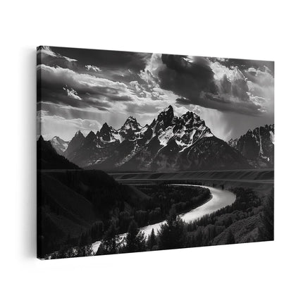 Canvas schilderij vooraanzicht Zwart Wit Beeld van de Grand Teton-Bergen