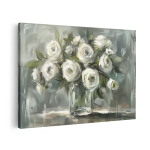 Canvas schilderij vooraanzicht Witte Rozen in een Vaas
