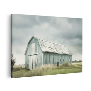 Canvas schilderij vooraanzicht Blauwe Schuur Midden in een Veld