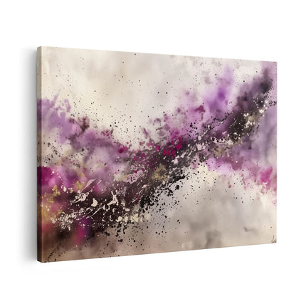 Canvas schilderij vooraanzicht Abstract Kunstwerk met Paarse en Zwarte Splatters