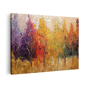 Canvas schilderij vooraanzicht Oliekunstwerk van Bomen in Herfstkleuren