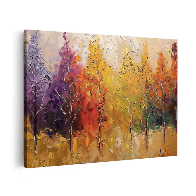 Canvas schilderij vooraanzicht Oliekunstwerk van Bomen in Herfstkleuren