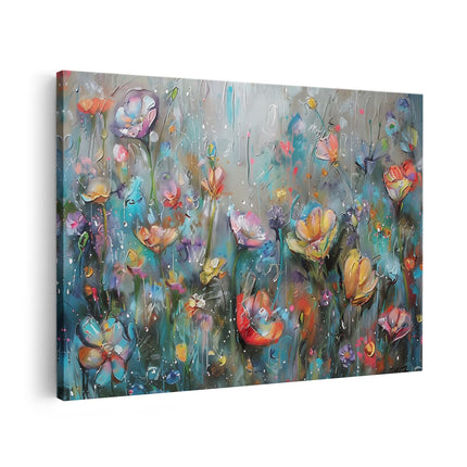 Canvas schilderij vooraanzicht Kunstwerk van Bloemen in de Regen