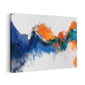 Canvas schilderij vooraanzicht Blauw, Oranje en Groen Artwork op een Witte Achtergrond