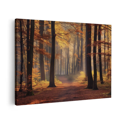 Canvas schilderij vooraanzicht Pad door een Herfstbos