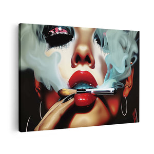 Canvas schilderij vooraanzicht Vrouw die een Sigaret Rookt