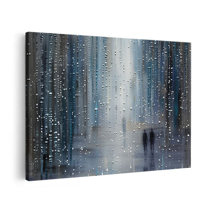 Canvas schilderij vooraanzicht Kunstwerk van Twee Mensen die in de Regen Lopen