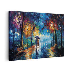 Canvas schilderij vooraanzicht Vrouw met een Paraplu in de Regen