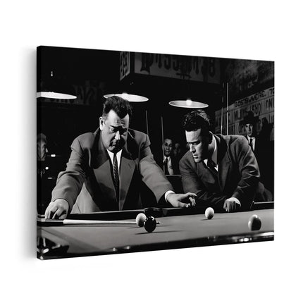 Canvas schilderij vooraanzicht Twee Mannen die Pool Spelen