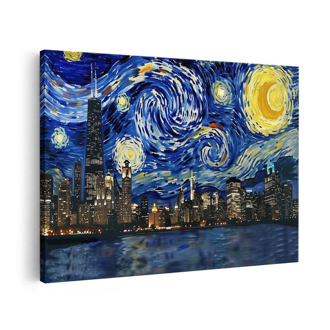 Canvas schilderij vooraanzicht Kunstwerk van de Sterrenhemel boven Chicago