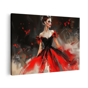 Canvas schilderij vooraanzicht Vrouw in een Rode Jurk