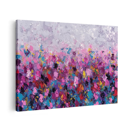 Canvas schilderij vooraanzicht Abstract Kunstwerk van Roze, Paarse en Blauwe Bloemen