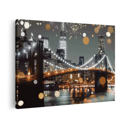 Canvas schilderij vooraanzicht De Brooklyn Bridge is Verlicht met Verlichting