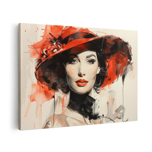 Canvas schilderij vooraanzicht Vrouw met een Rode Hoed