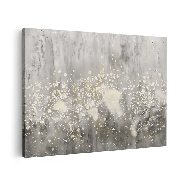 Canvas schilderij vooraanzicht Abstract Kunstwerk met Witte en Grijze Spatten