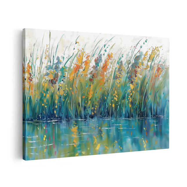 Canvas schilderij vooraanzicht Kunstwerk van Riet in het Water