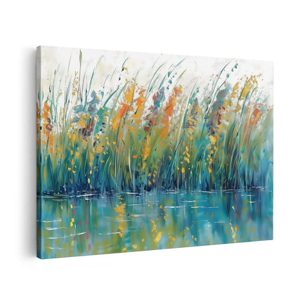Canvas schilderij vooraanzicht Kunstwerk van Riet in het Water