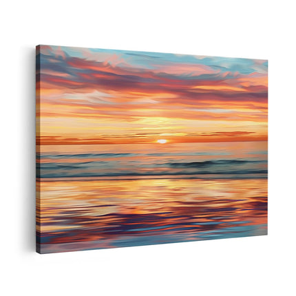 Canvas schilderij vooraanzicht Kleurrijke Zonsondergang op het Strand