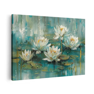 Canvas schilderij vooraanzicht Witte Waterlelies in het Water