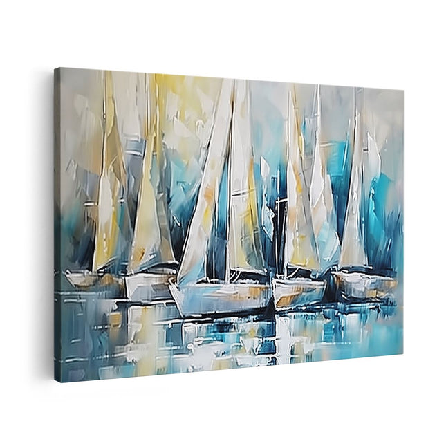 Canvas schilderij vooraanzicht Kunstwerk van Zeilboten in het Water