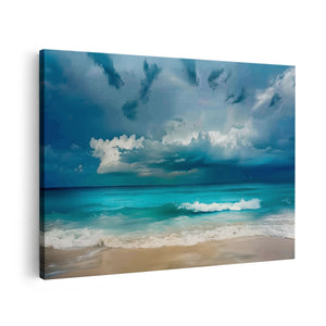 Canvas schilderij vooraanzicht Stormachtige Lucht boven een Strand