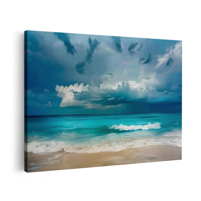Canvas schilderij vooraanzicht Stormachtige Lucht boven een Strand