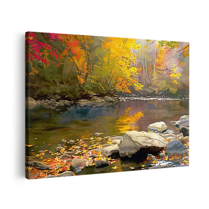 Canvas schilderij vooraanzicht Kunstwerk van een Rivier in de Herfst