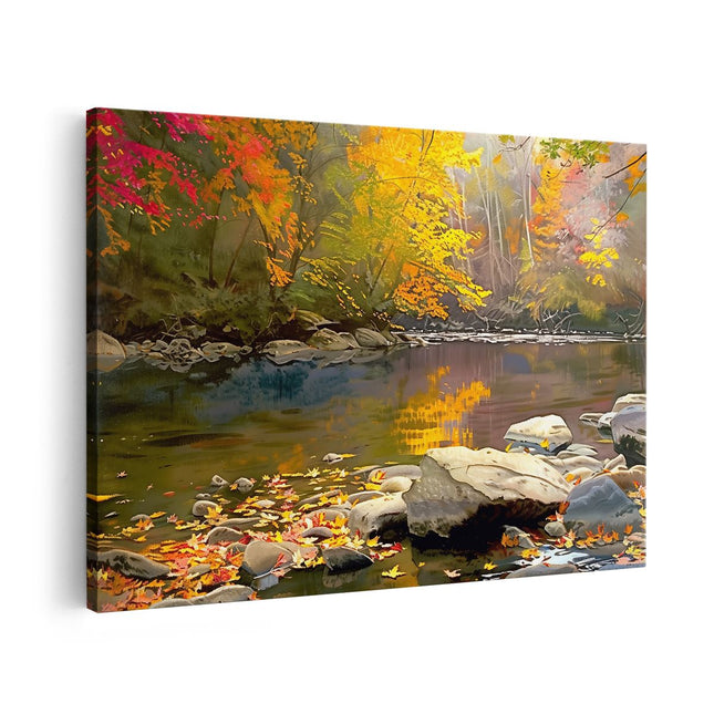 Canvas schilderij vooraanzicht Kunstwerk van een Rivier in de Herfst