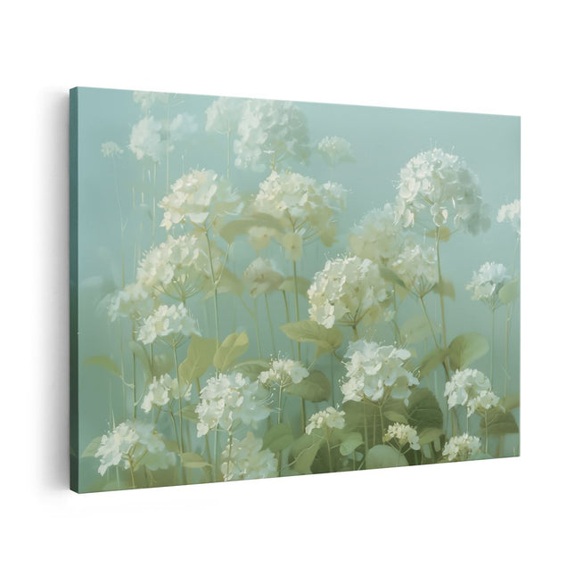 Canvas schilderij vooraanzicht Witte Bloemen in een Veld