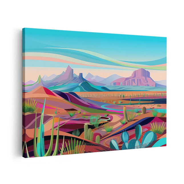 Canvas schilderij vooraanzicht Cactus, Woestijn, Bergen