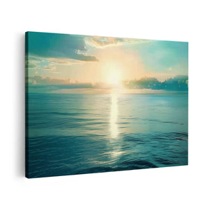 Canvas schilderij vooraanzicht De Zon gaat onder boven de Oceaan