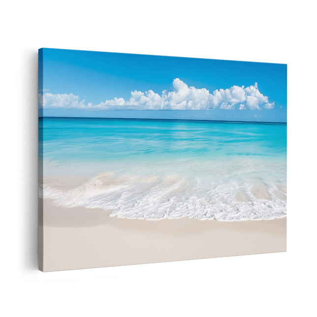 Canvas schilderij vooraanzicht Wit Zandstrand met Blauw Water