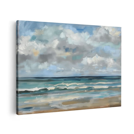 Canvas schilderij vooraanzicht Kunstwerk van een Strand met Wolken