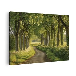 Canvas schilderij vooraanzicht Weg Omzoomd met Bomen