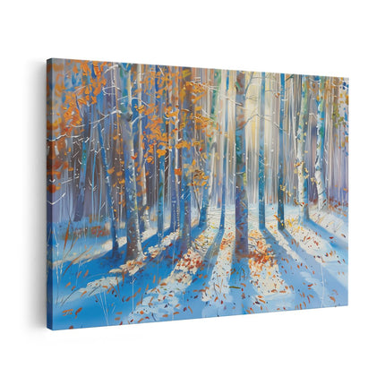 Canvas schilderij vooraanzicht Berkenbomen in de Sneeuw