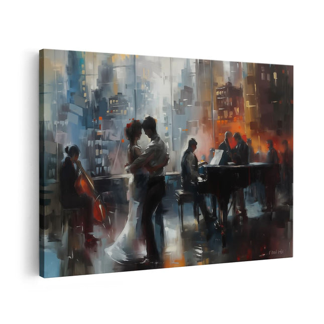 Canvas schilderij vooraanzicht Kunstwerk van een Koppel dat Danst voor een Piano