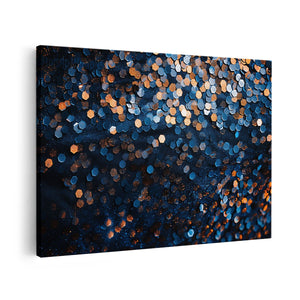 Canvas schilderij vooraanzicht Blauwe en Oranje Achtergrond met veel Glitters