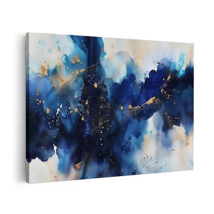 Canvas schilderij vooraanzicht Abstract Kunstwerk van Blauw en Goud