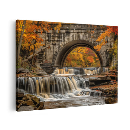 Canvas schilderij vooraanzicht Waterval onder een Brug